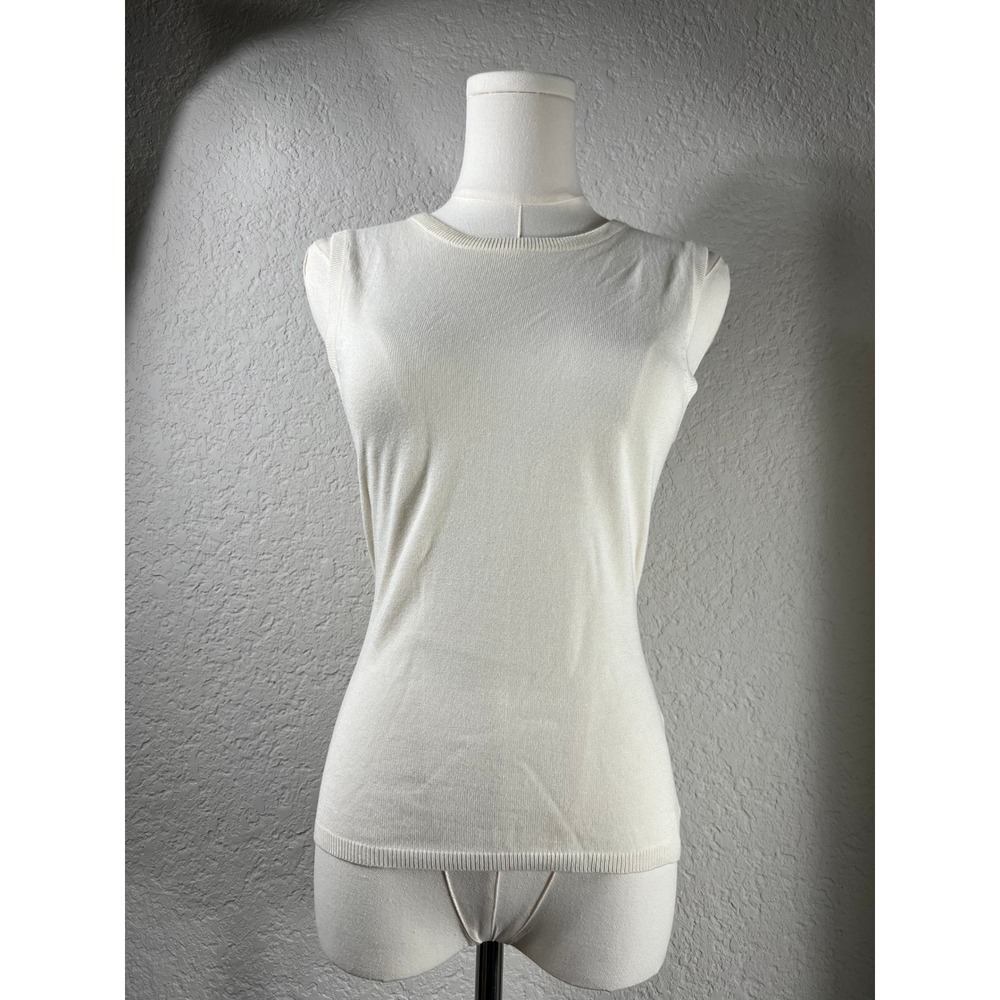 G-Dresses Great American Sportswear Ivory Sleeveless Sweater Tank Knit Chic